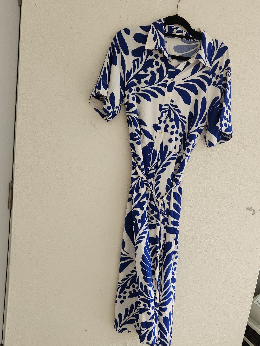 H&M White Dress with Bold Blue Floral Print